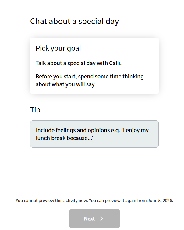 Teacher goal page with no attepmts