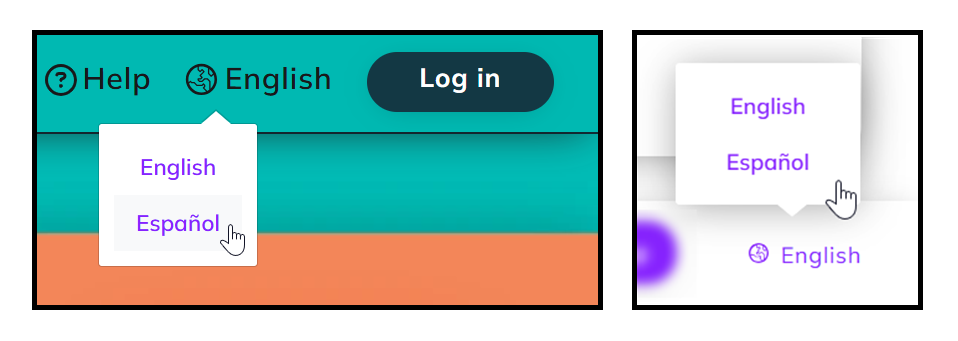 Screenshot highlighting the language button