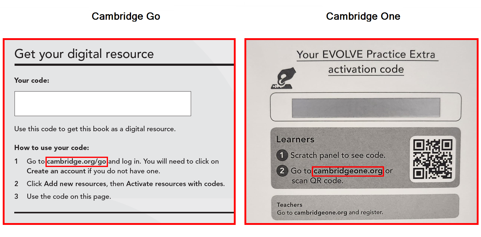 Split screenshot showing two images that highlight the correct URL indicating the correct website for code activation
