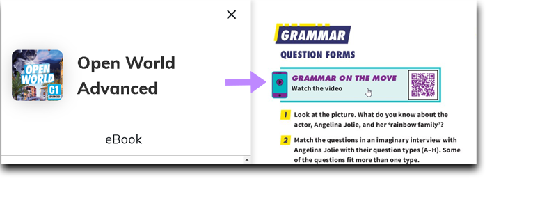 Screenshot highlighting the hand icon over an ebook interactive video