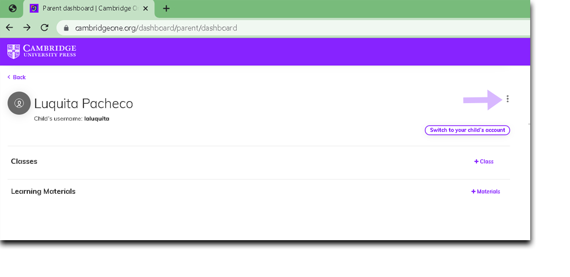 Screenshot pointing to the three dot menu on the right hand side