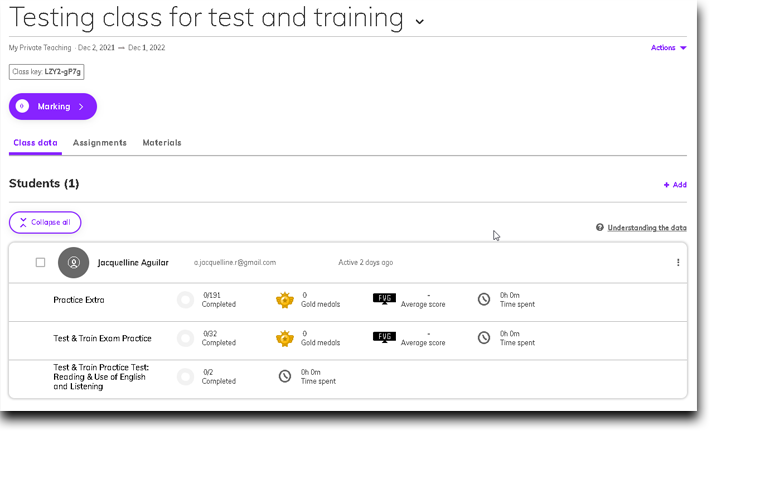 Screenshot showing student's progress