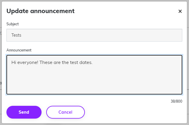 Screenshot of the update announcement window